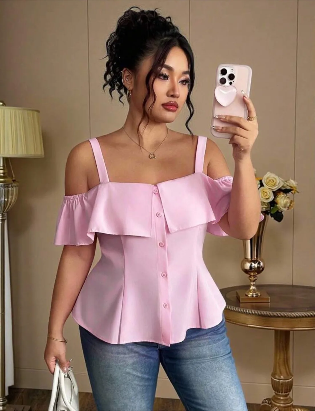 Brand New - Pink Off-Shoulder Blouse - XL thumbnail