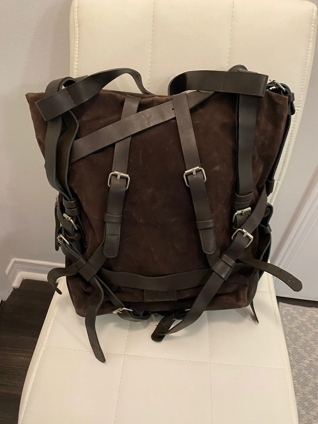 Brown Suede Leather Backpack thumbnail