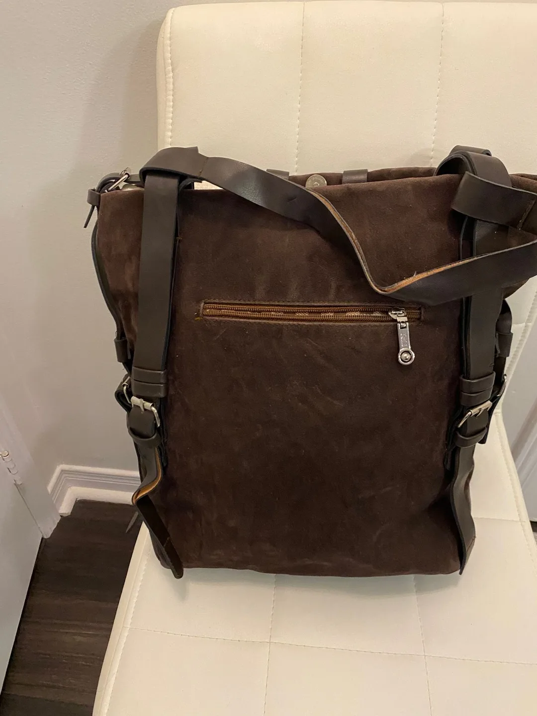 Brown Suede Leather Backpack image indicator(2)