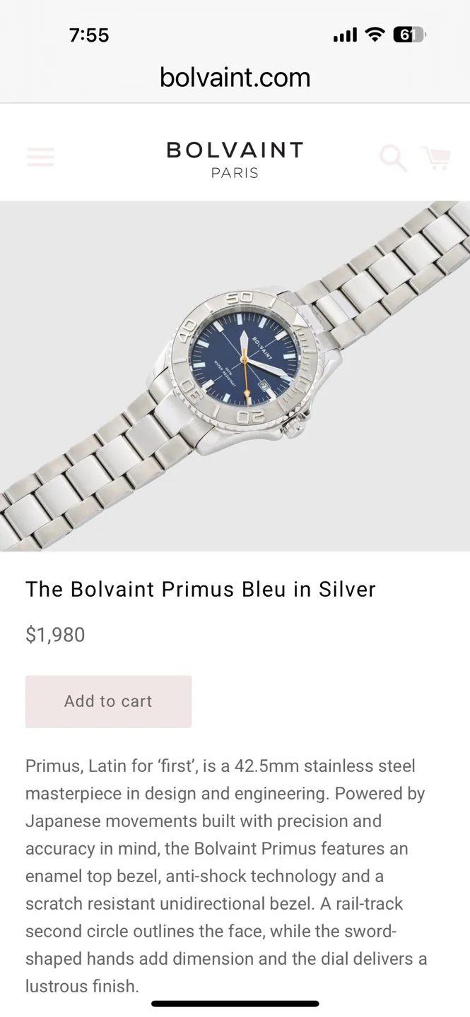 Bolvaint Primus Bleu Silver Watch thumbnail