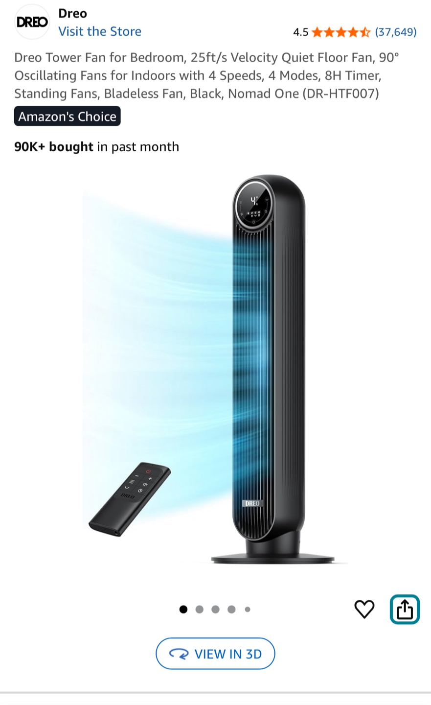 Dreo Tower Fan Nomad One Black