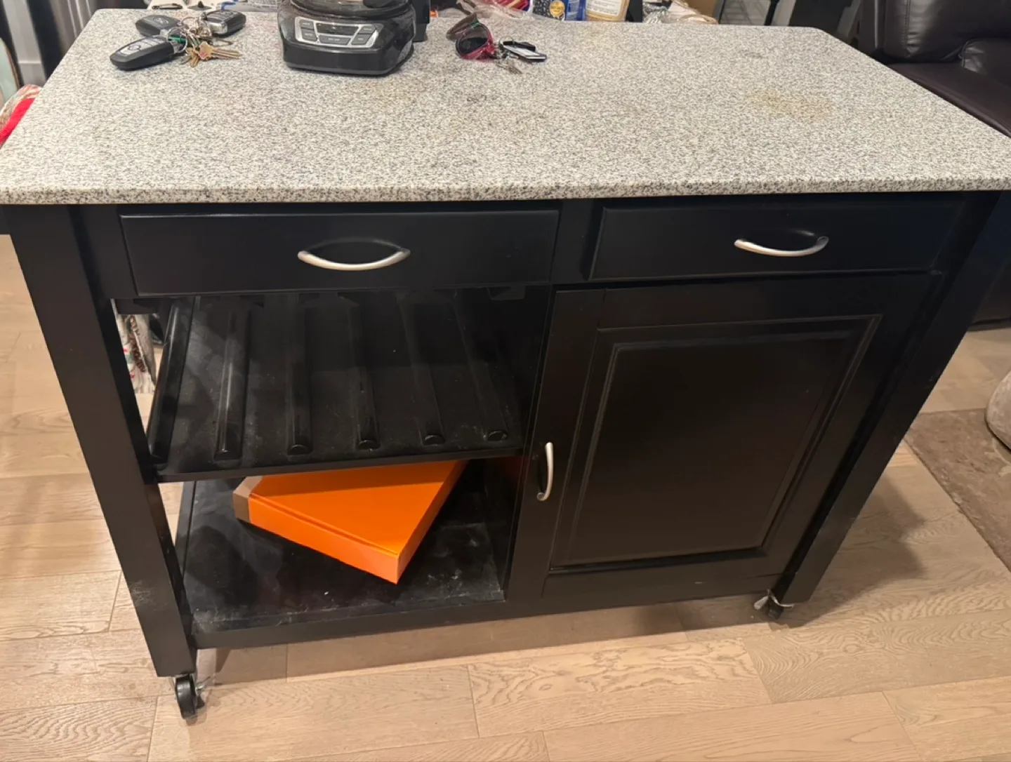 Black Kitchen Bar Cart with Granite Top thumbnail