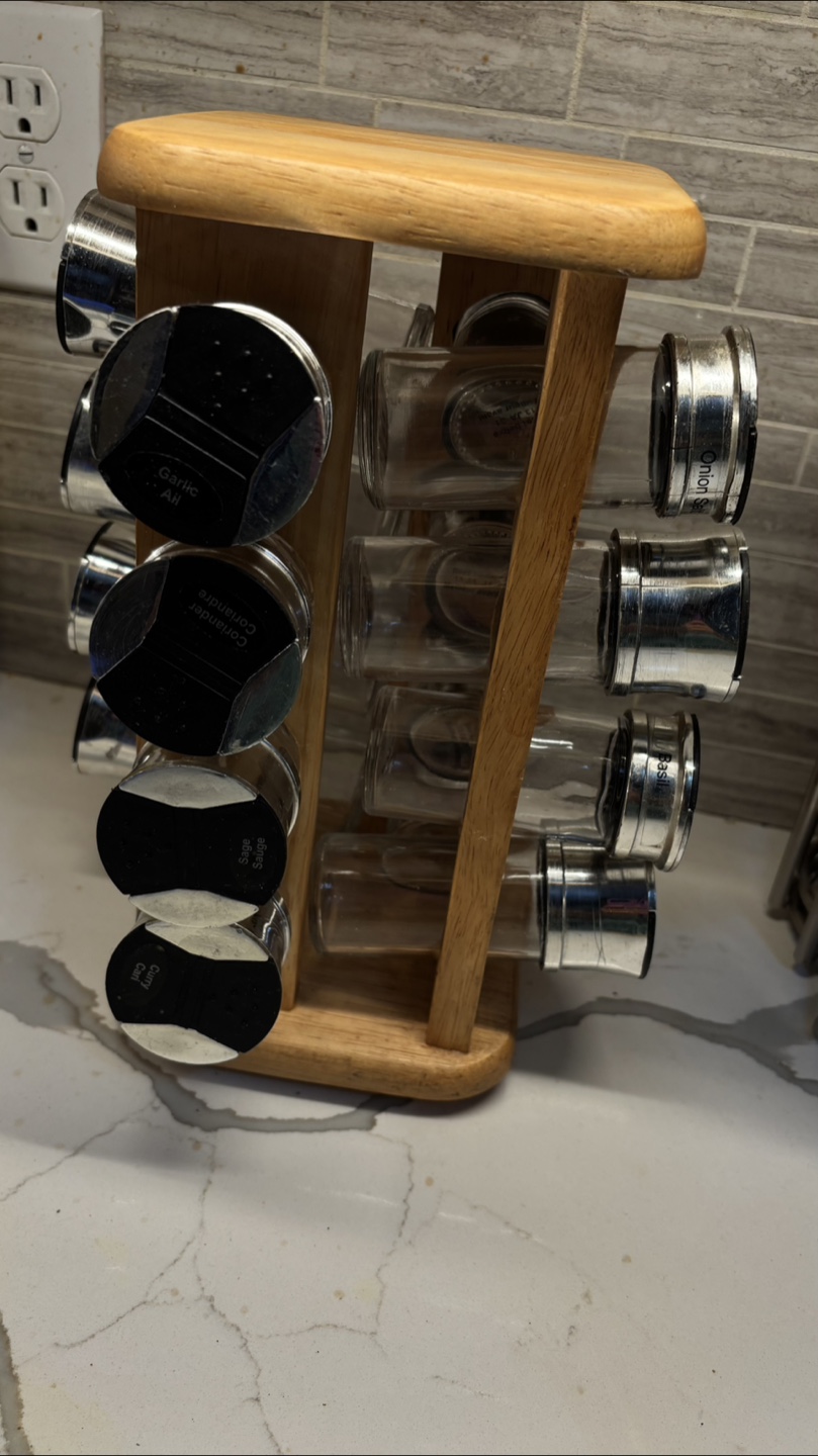 Rotating Wooden Spice Rack with Jars