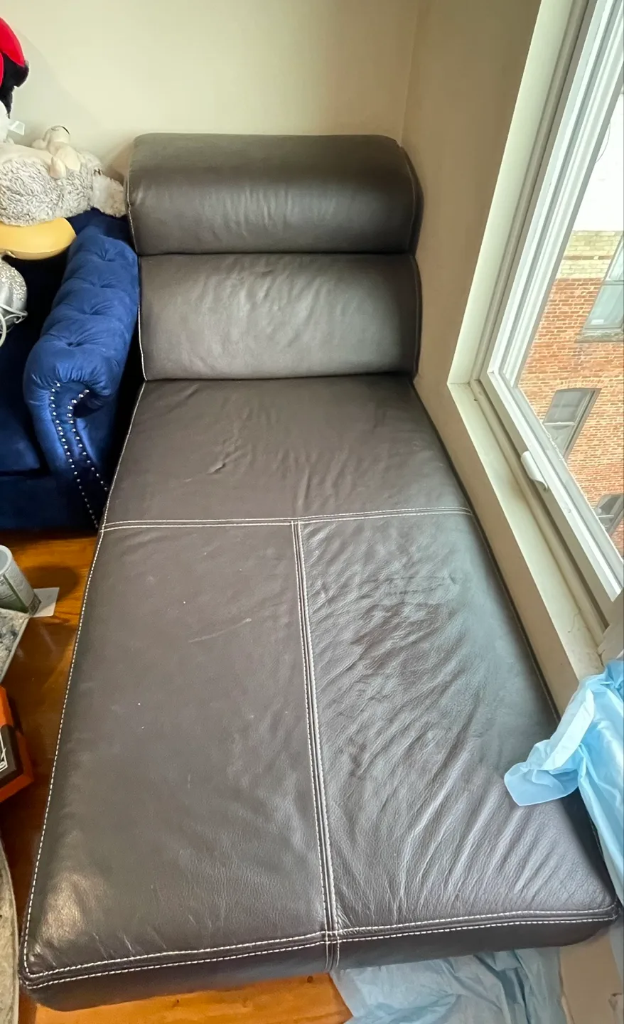 🎉MOVING SALE🎉 Brown Leather Chaise Lounge with Storage thumbnail