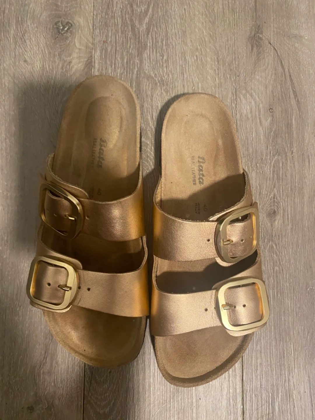 Bata Gold Leather Sandals - Size 40 thumbnail