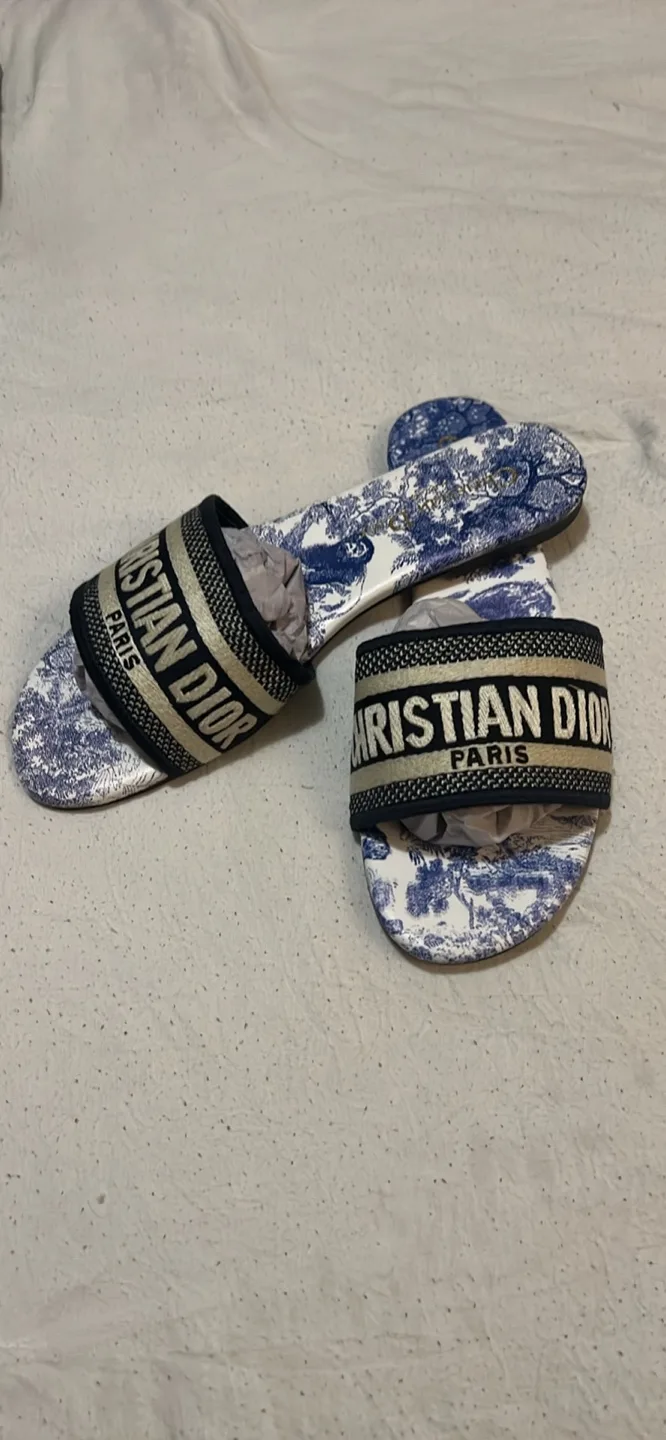 Christian Dior Blue & White Slides - Size 40 thumbnail