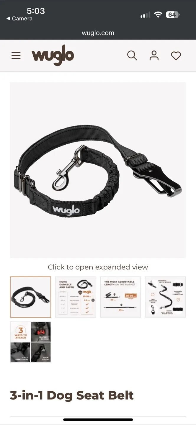 🇨🇦Wuglo 3-in-1 Dog Seat Belt - Black thumbnail