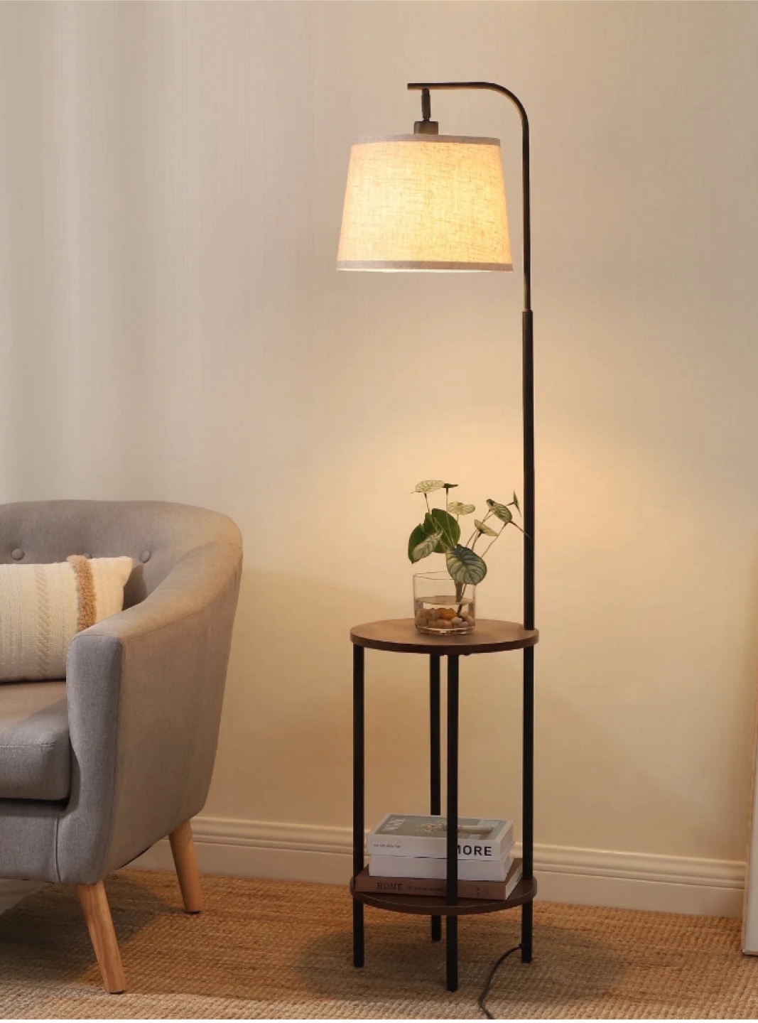 Floor Lamp with Shelves & Linen Shade