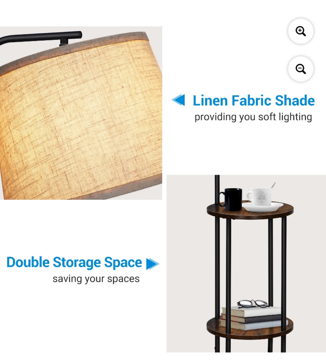 Floor Lamp with Shelves & Linen Shade - photo 2