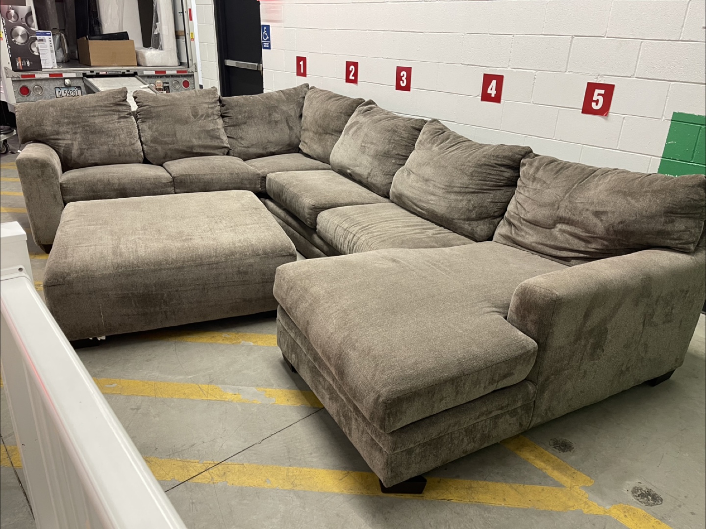 Large Sectional Sofa with Ottoman - Brown