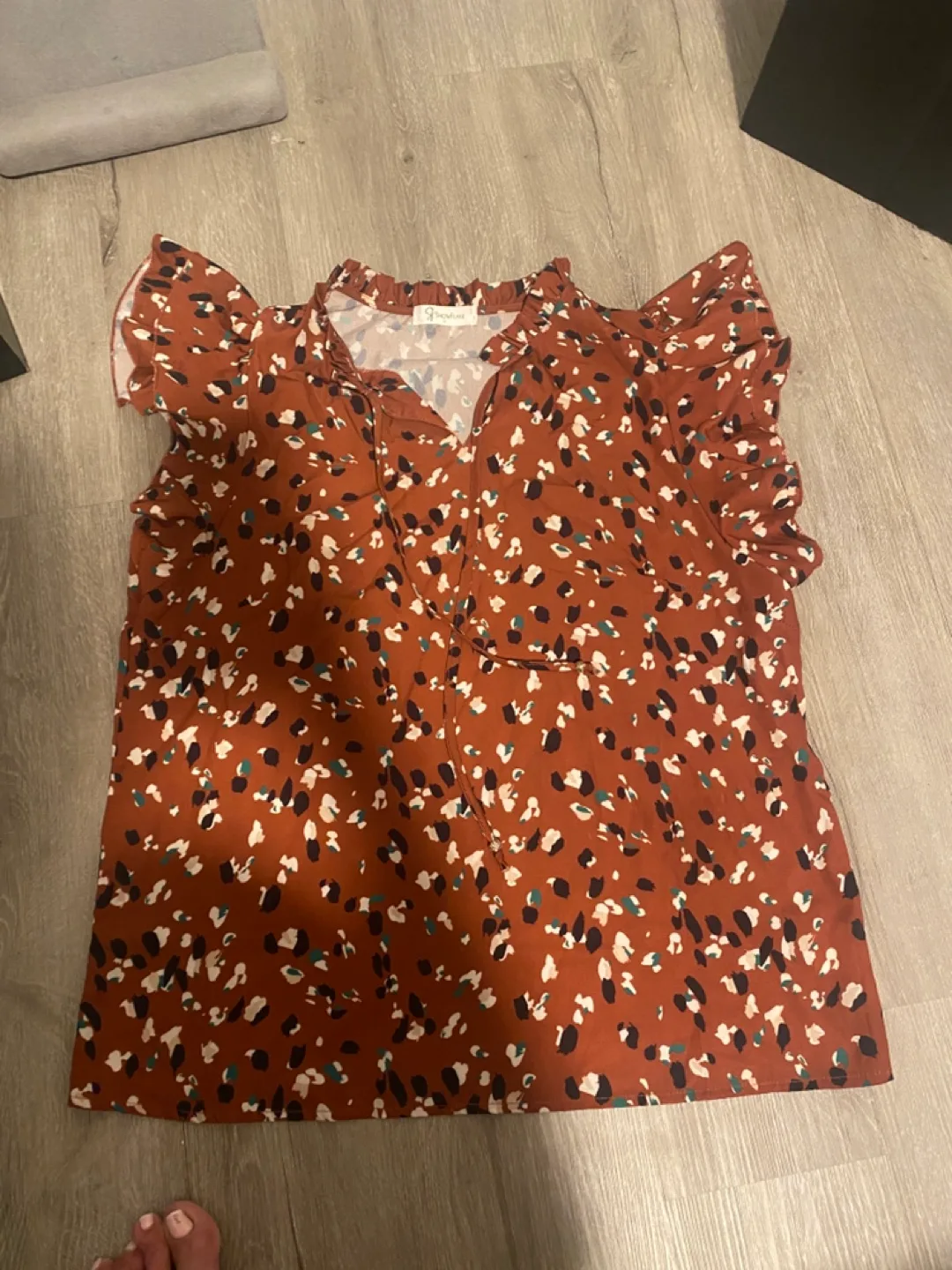 Brown Print Blouse - Size L thumbnail