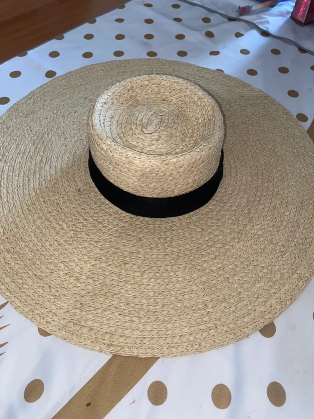 Straw Sun Hat with Black Ribbon thumbnail