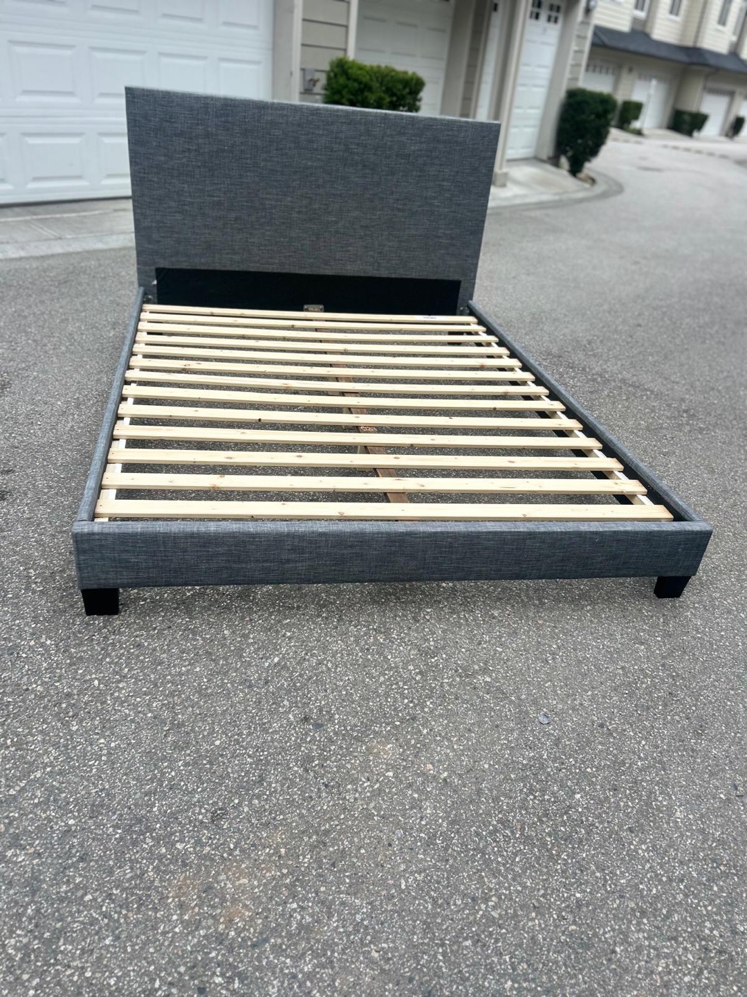 Grey Upholstered Bed Frame with Headboard
