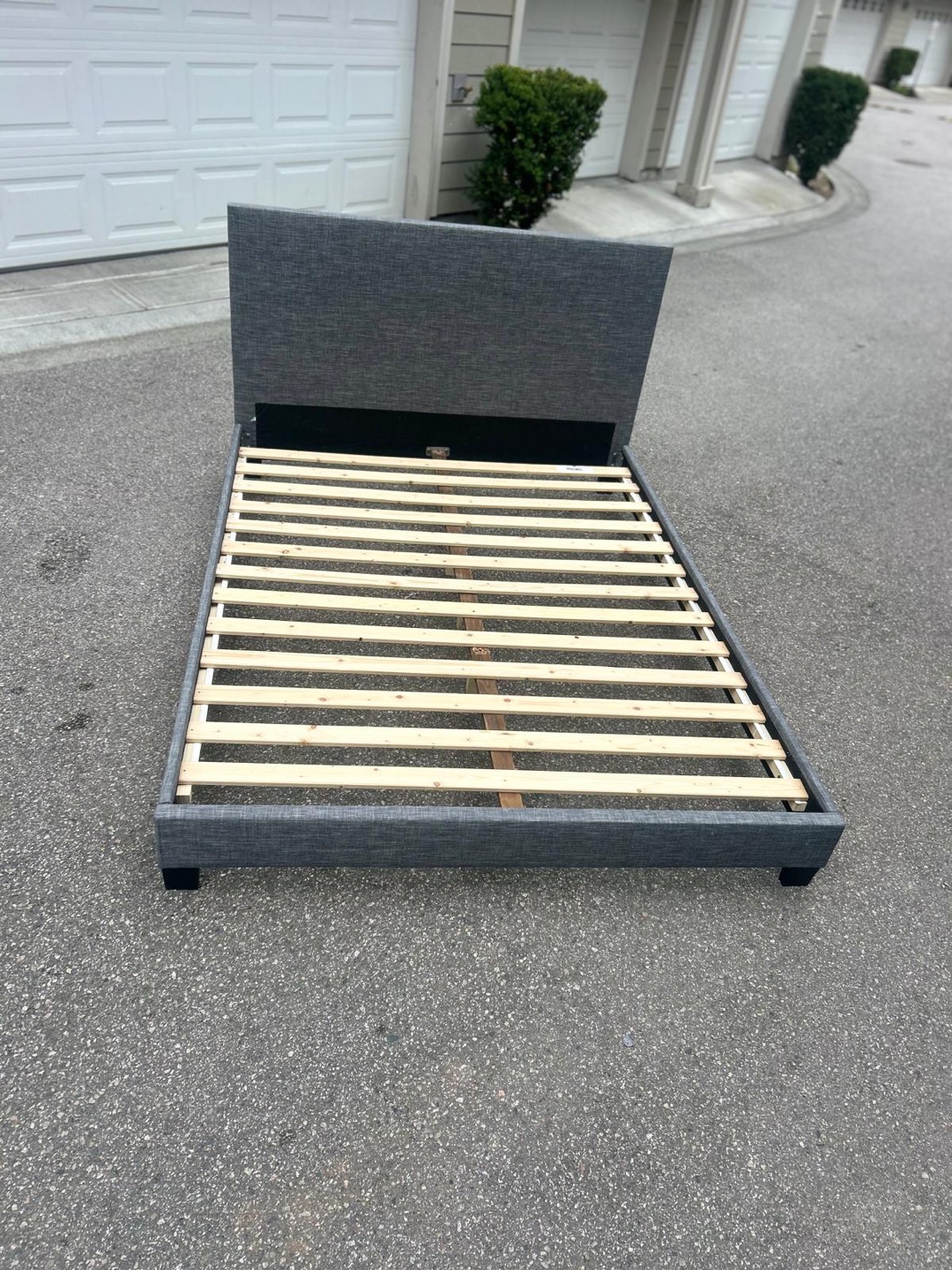 Grey Upholstered Bed Frame with Headboard - photo 2