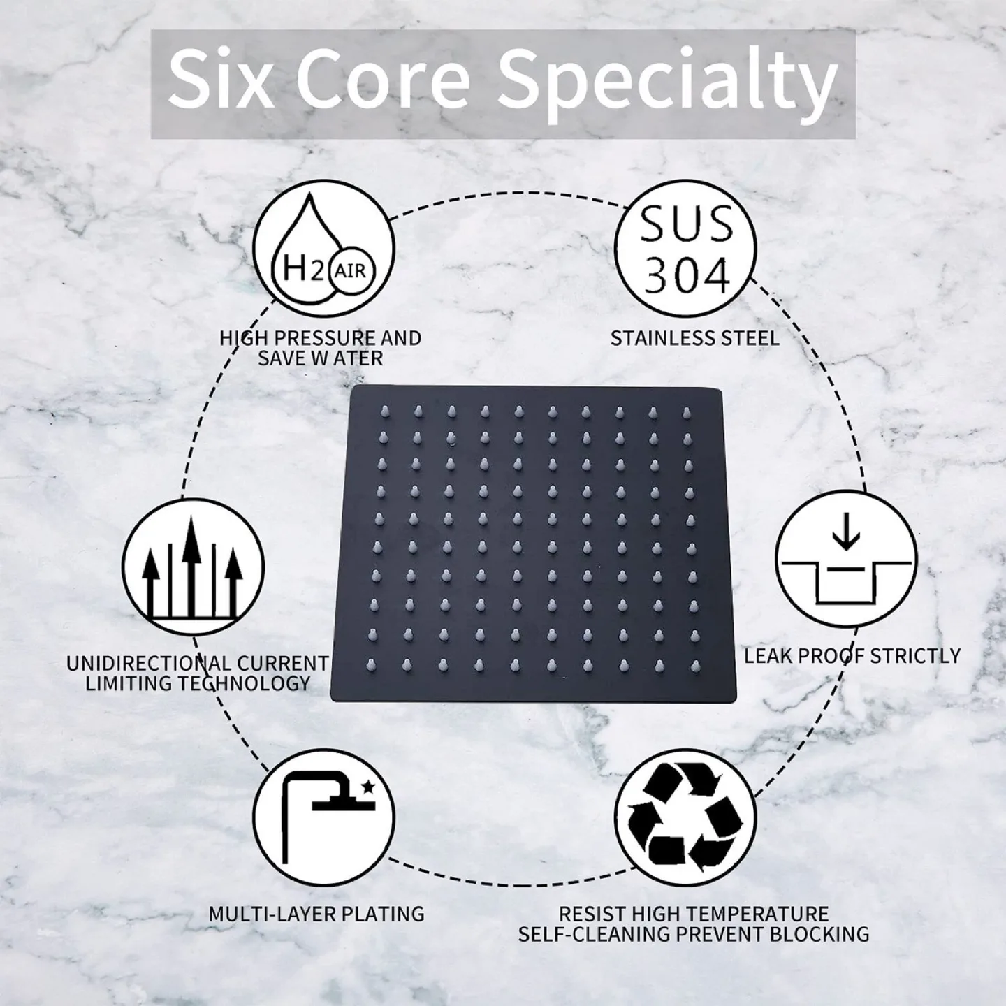 16 Inch Square Stainless Steel Matte Black Shower Head image indicator(4)