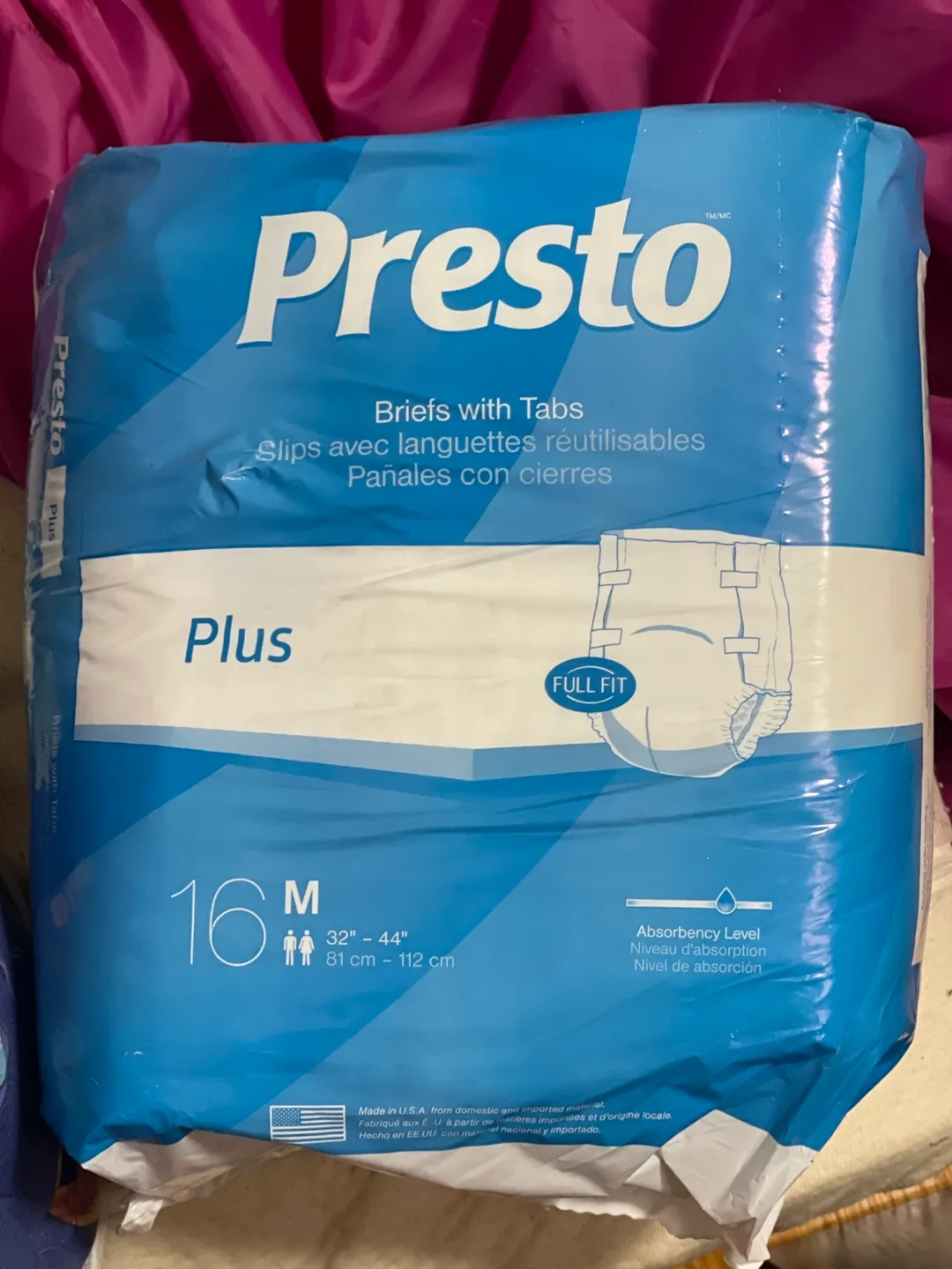 🎉MOVING SALE🎉Presto Plus Briefs with Tabs, Medium (32-44") thumbnail