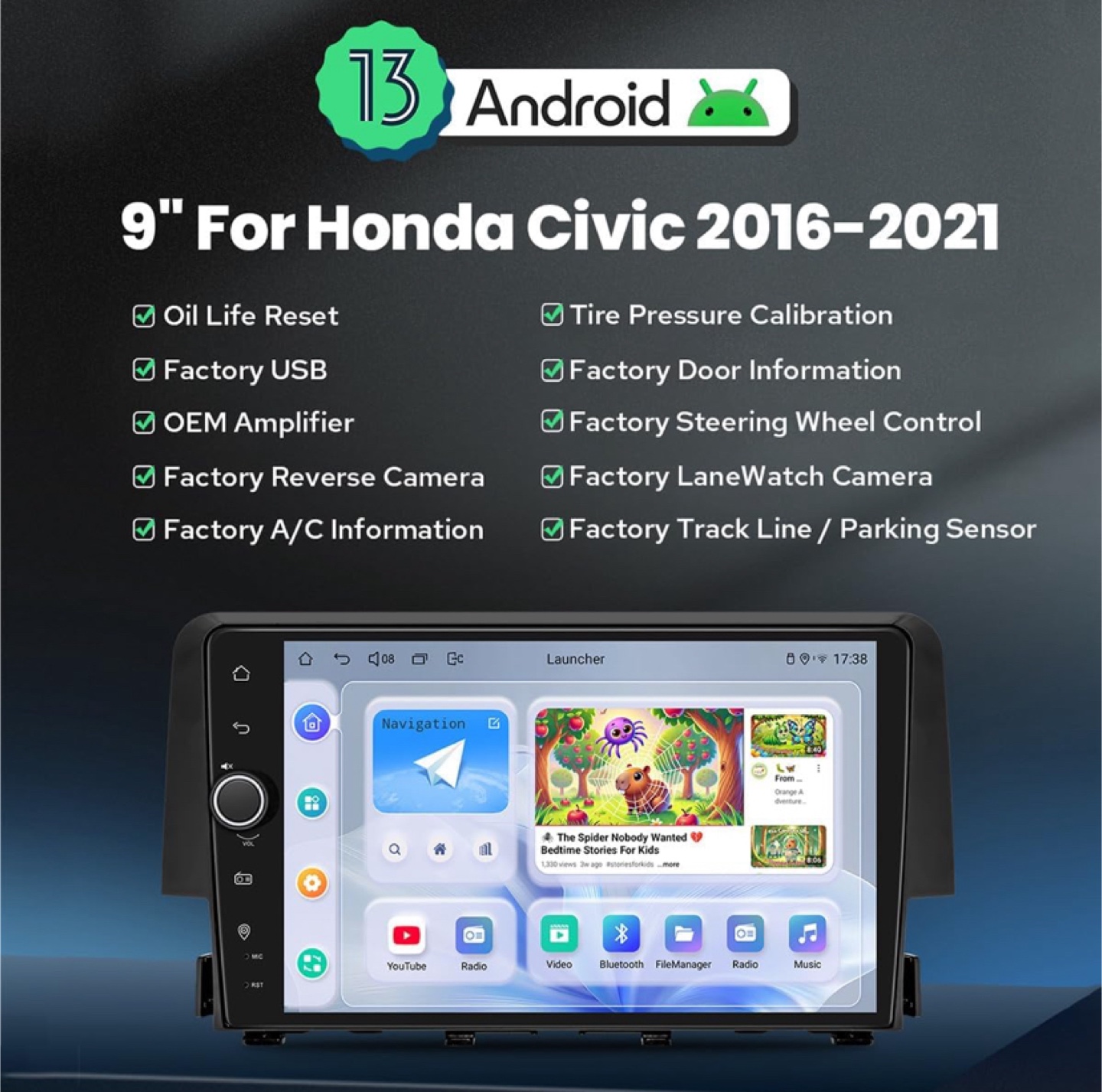 9" Android Car Stereo for Honda Civic 2016-2021 - photo 2