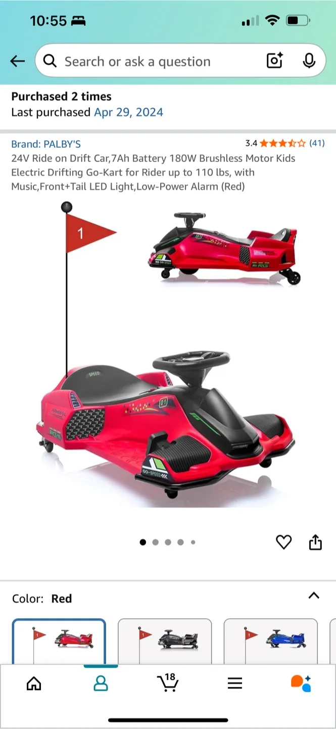 PALBY'S 24V Red Ride on Drift Car thumbnail