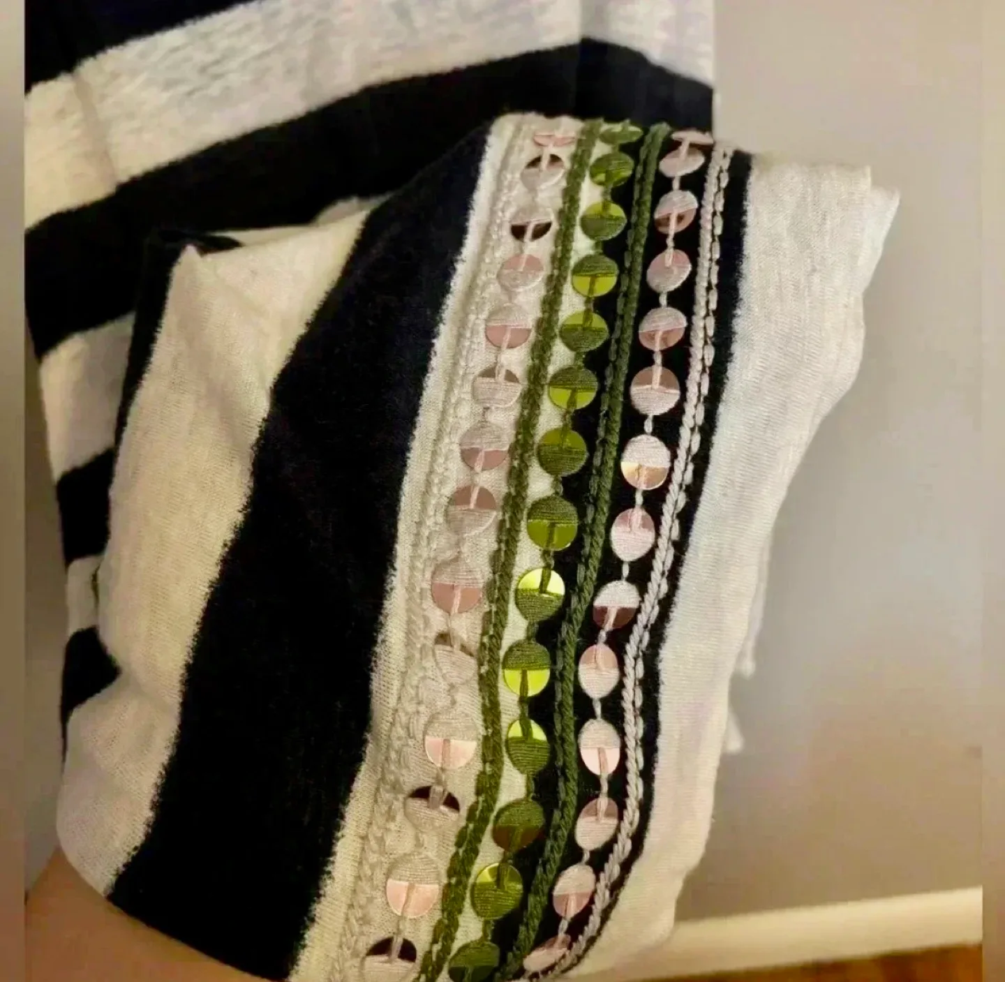 Tory Burch Navy/White Striped Sequin Bottom 100% Linen Tank image indicator(3)