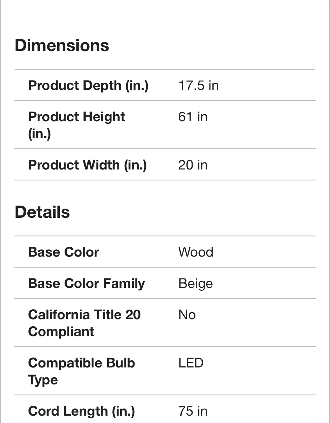 Tripod Floor Lamp - Beige Wood, 61 in Height - photo 2