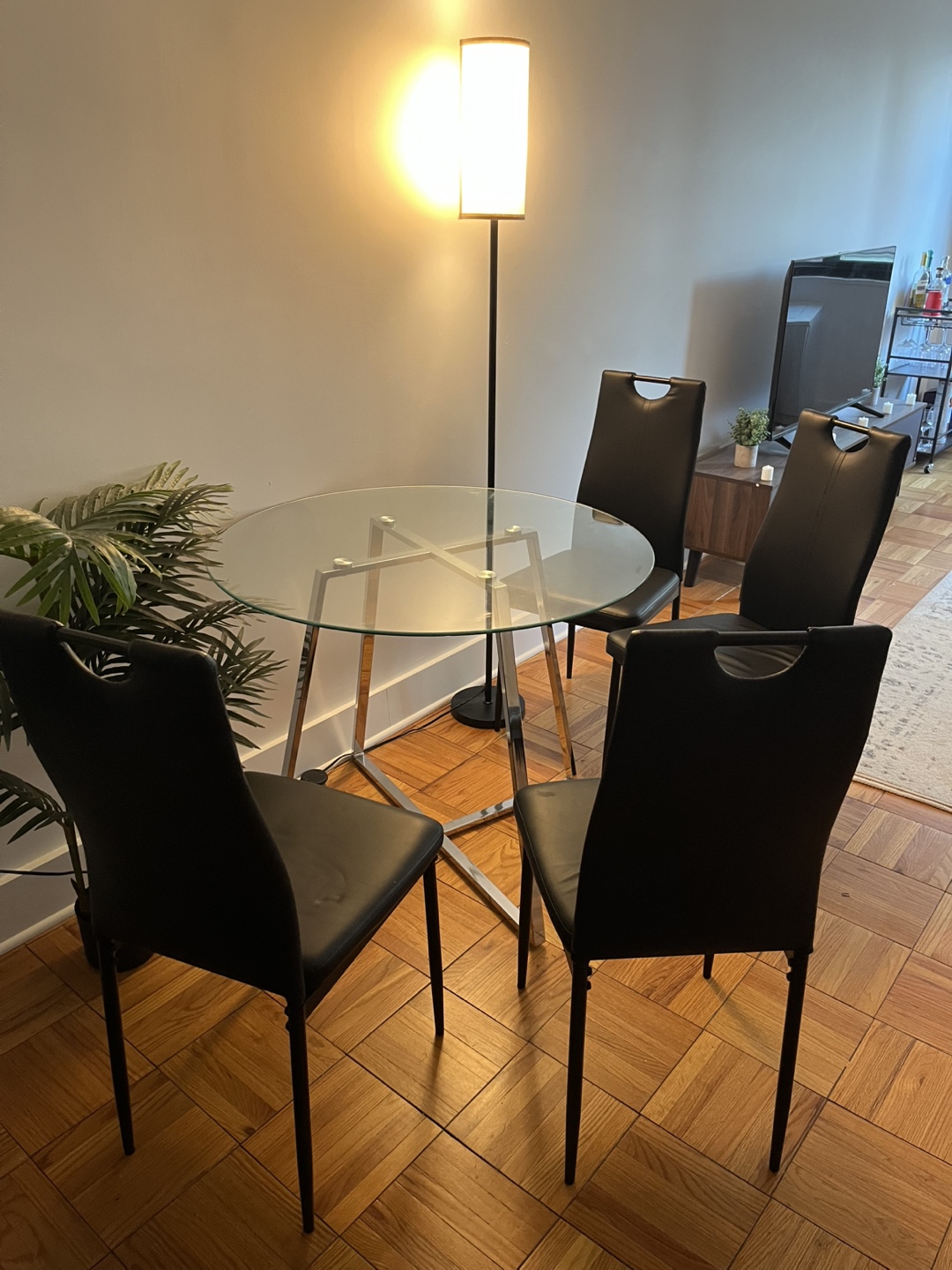 Glass Round Dining Table with 4 Chairs