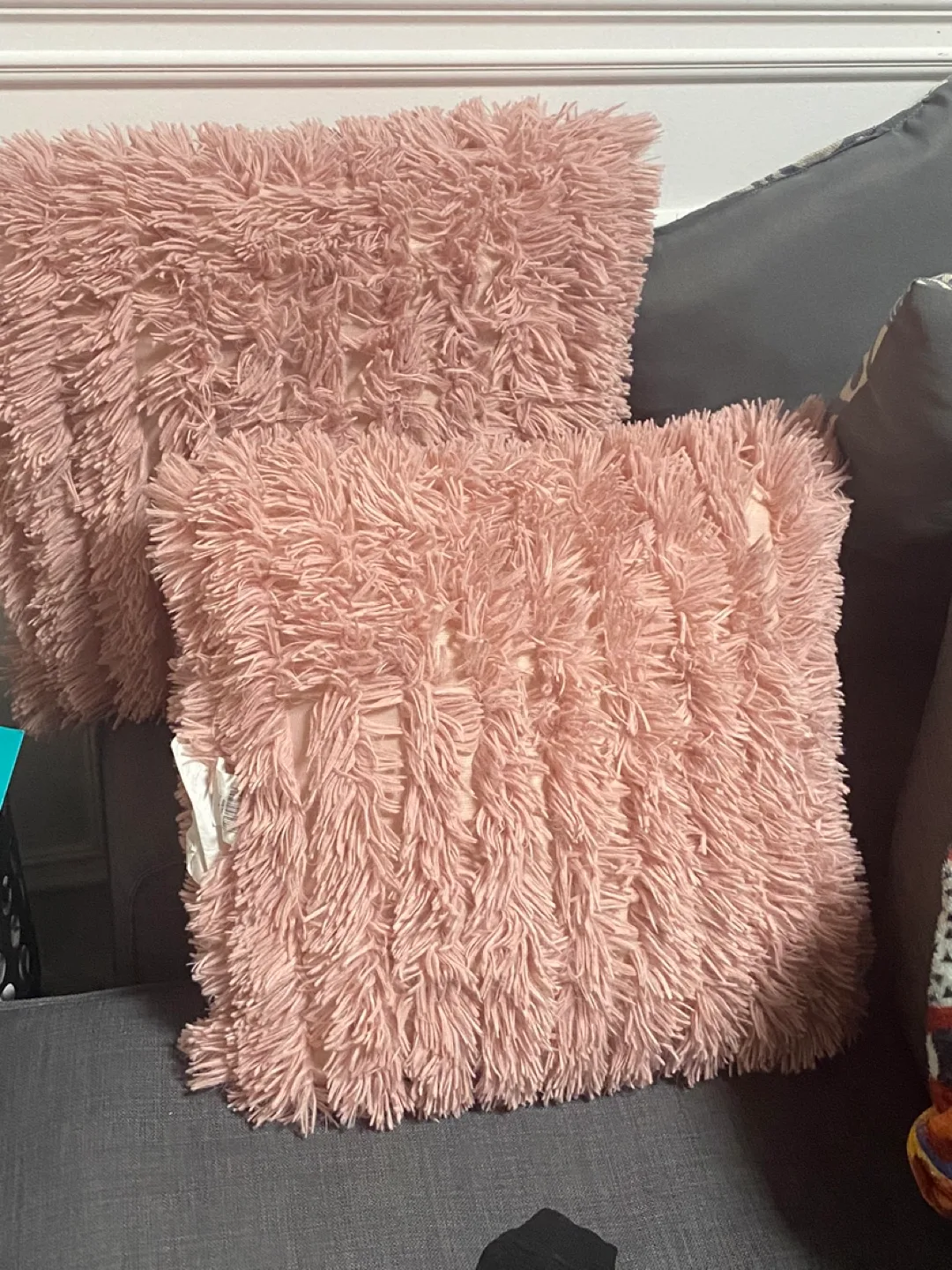 Pink Shaggy Throw Pillows - Set of 2 thumbnail