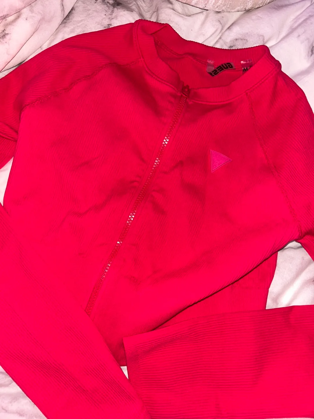 Guess Pink Ribbed Zip-Up Jacket thumbnail