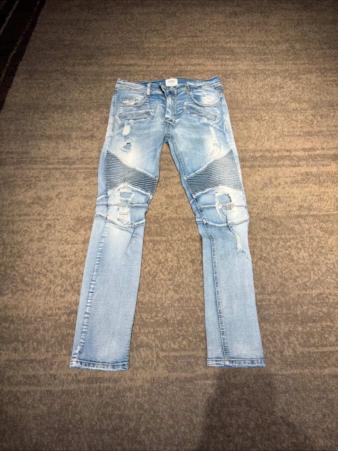KDNK Men’s Distressed Biker Jeans – Light Wash (Size M / 32) thumbnail