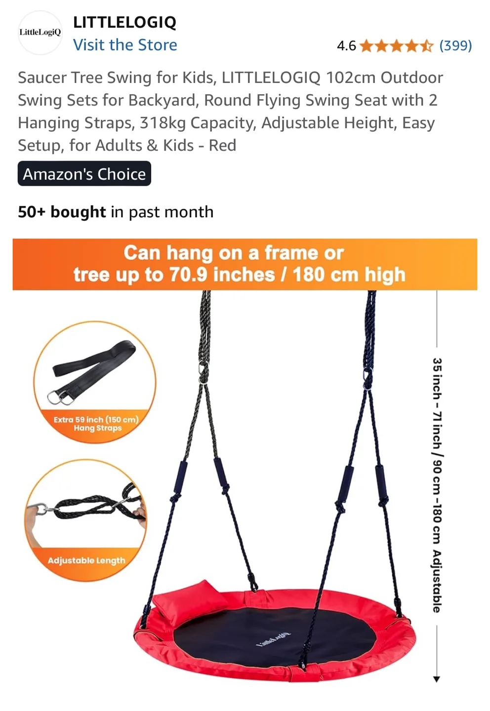LittleLogiq Saucer Tree Swing for Kids - Red image indicator(6)
