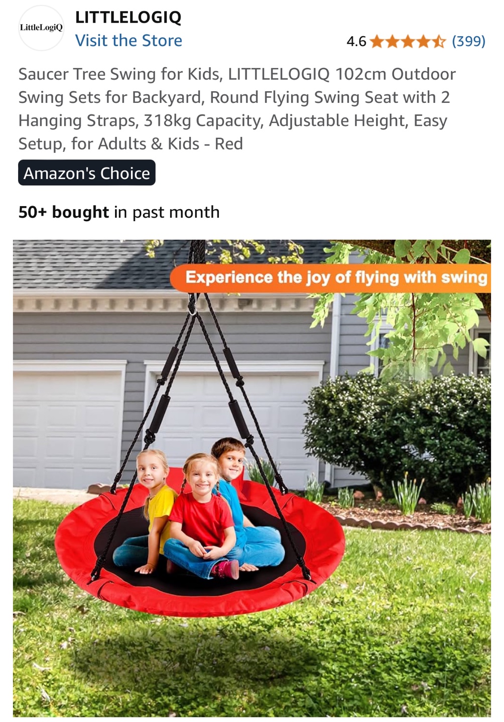LittleLogiq Saucer Tree Swing for Kids - Red - photo 4