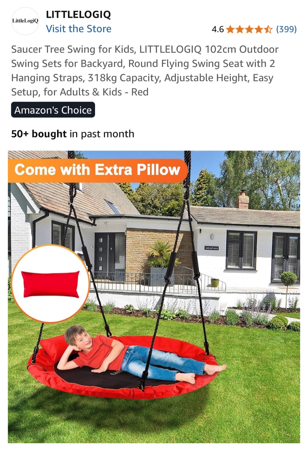 LittleLogiq Saucer Tree Swing for Kids - Red - photo 2