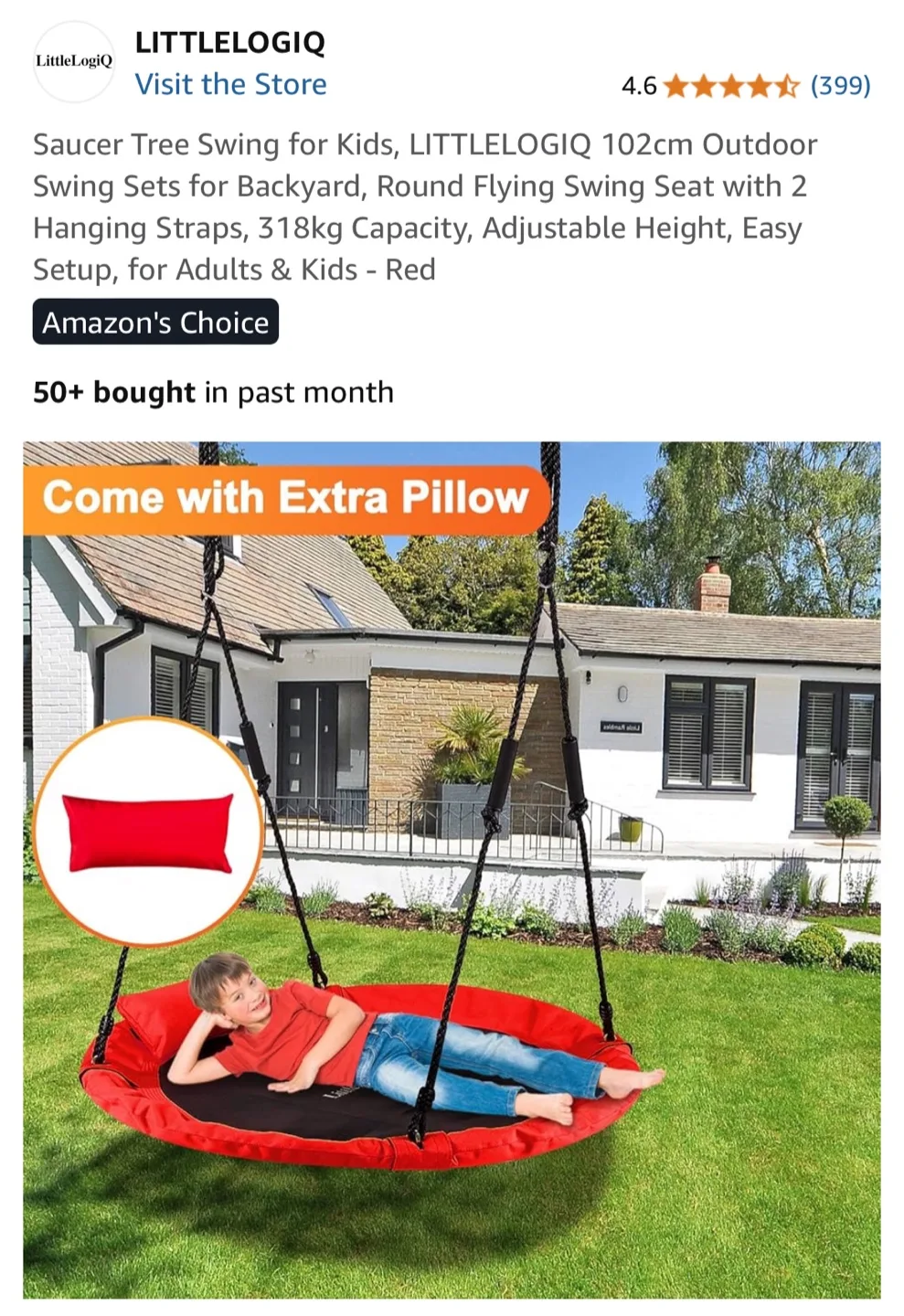 LittleLogiq Saucer Tree Swing for Kids - Red image indicator(2)