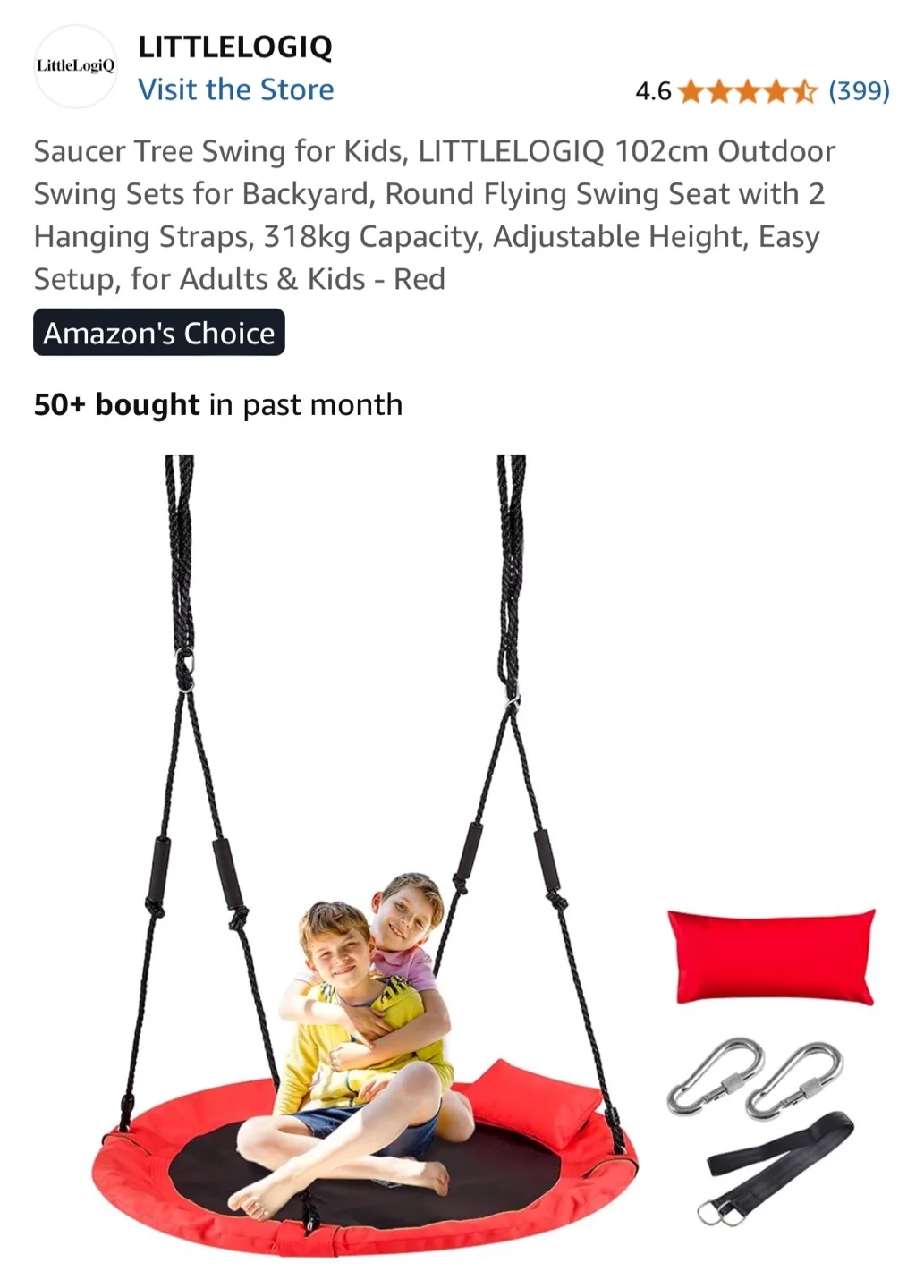 LittleLogiq Saucer Tree Swing for Kids - Red image indicator(7)
