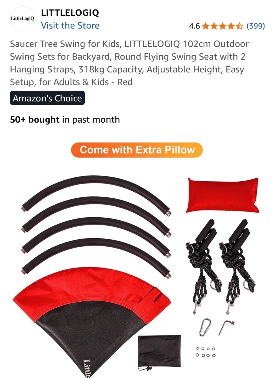 LittleLogiq Saucer Tree Swing for Kids - Red image indicator(8)