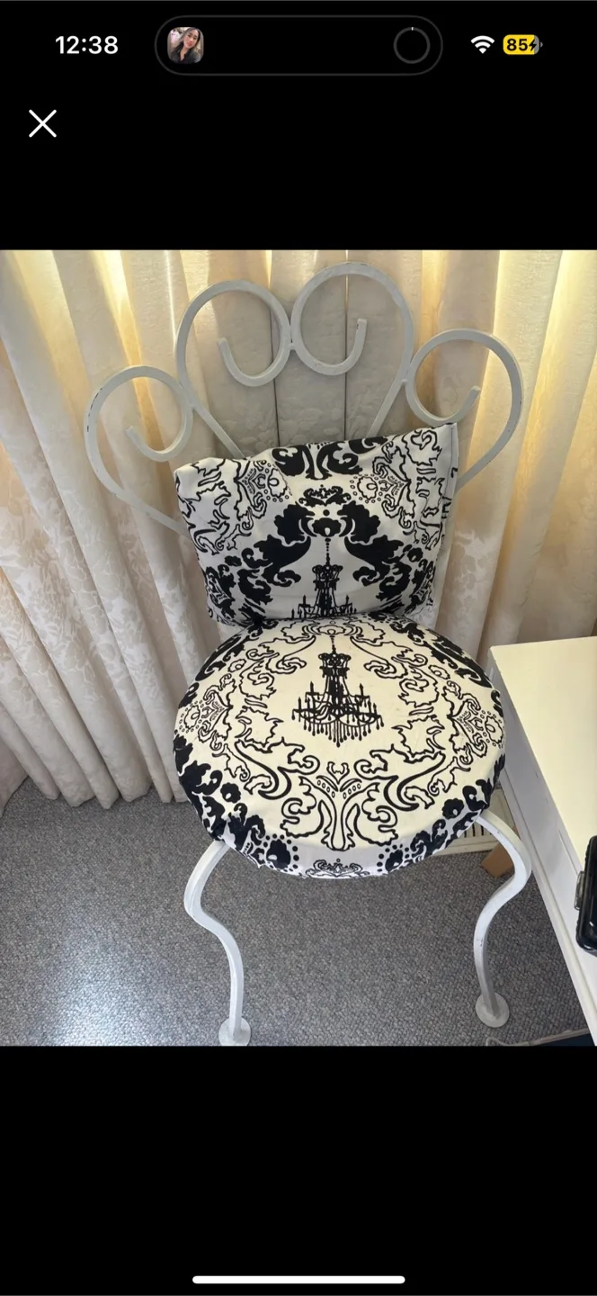 White Metal Chair with Black & White Cushion thumbnail