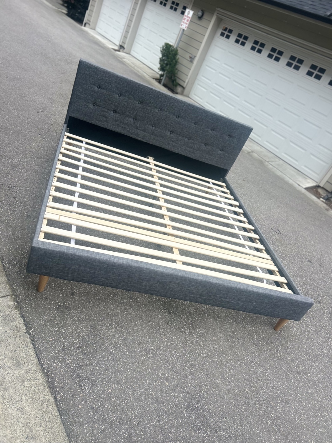 King size Grey Upholstered Bed Frame