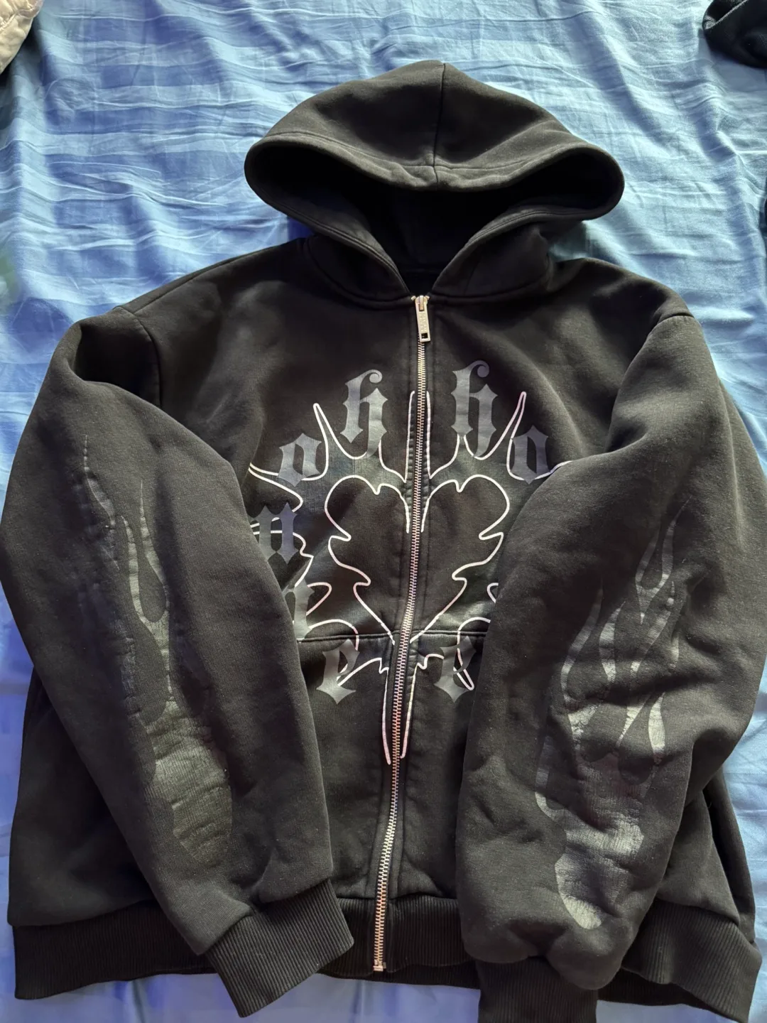 Black Graphic Print Zip-Up Hoodie thumbnail