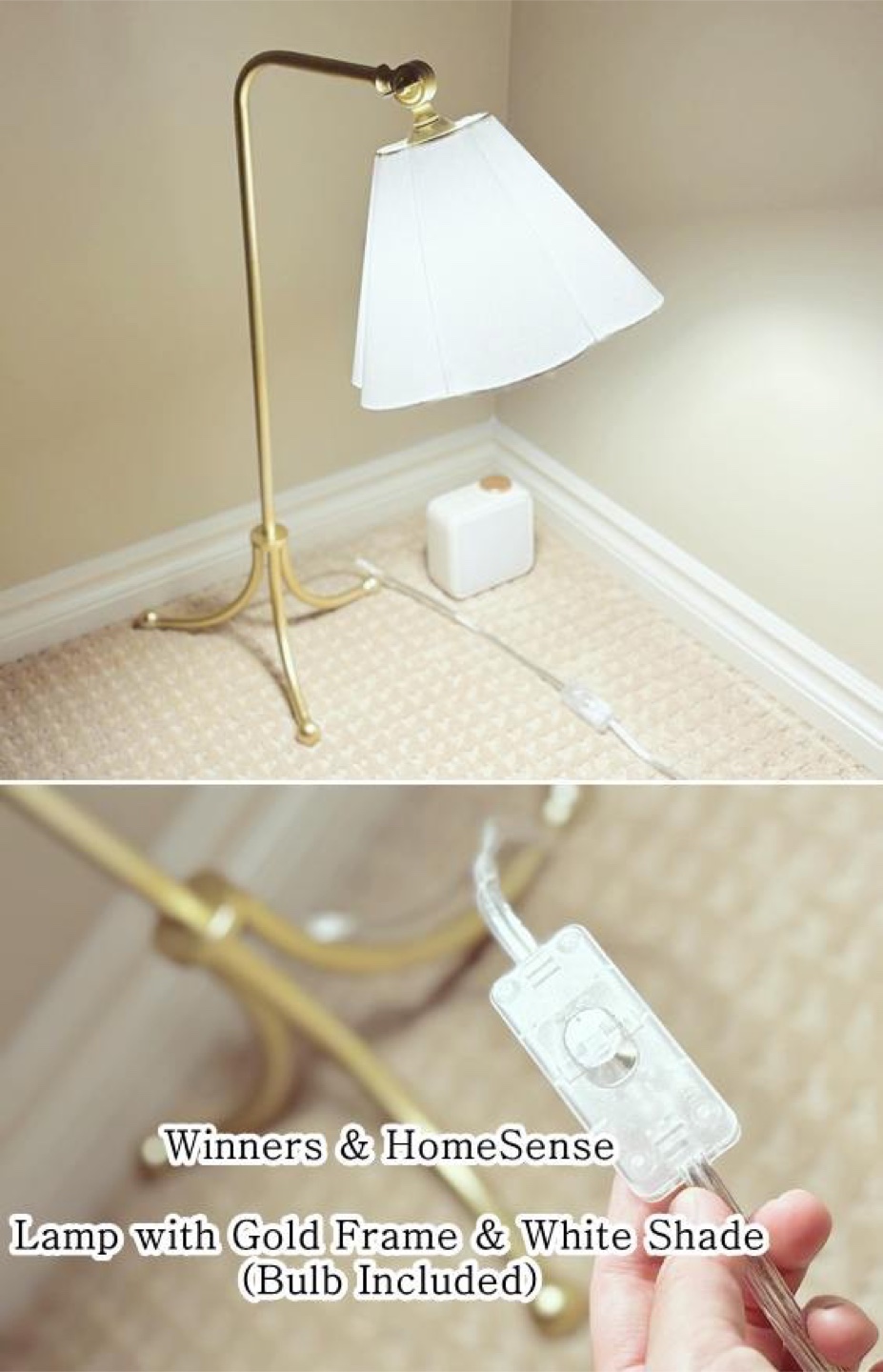 [winners] lamp with gold frame & white shade