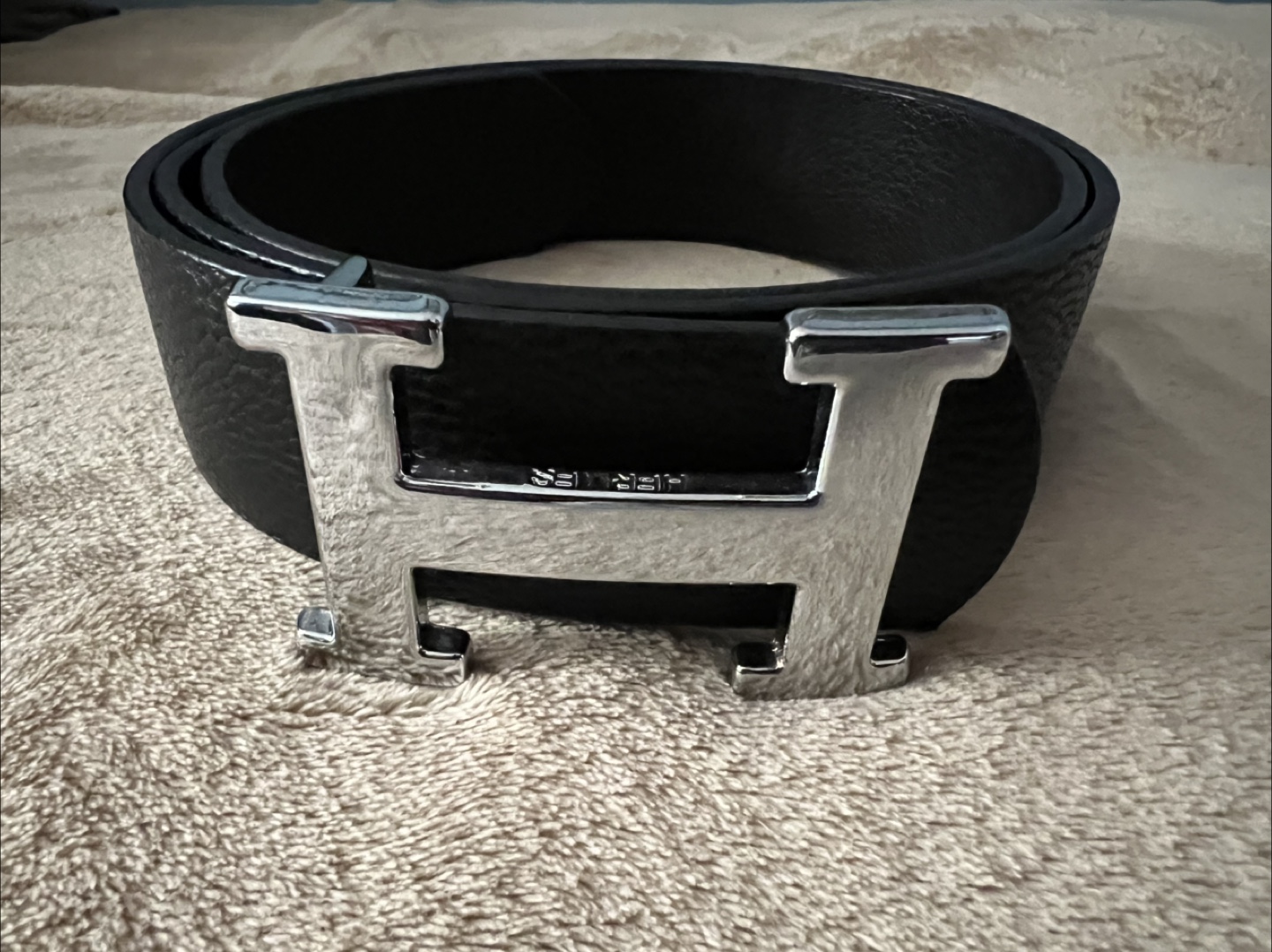 Hermès Black Leather Belt with Silver H Buckle