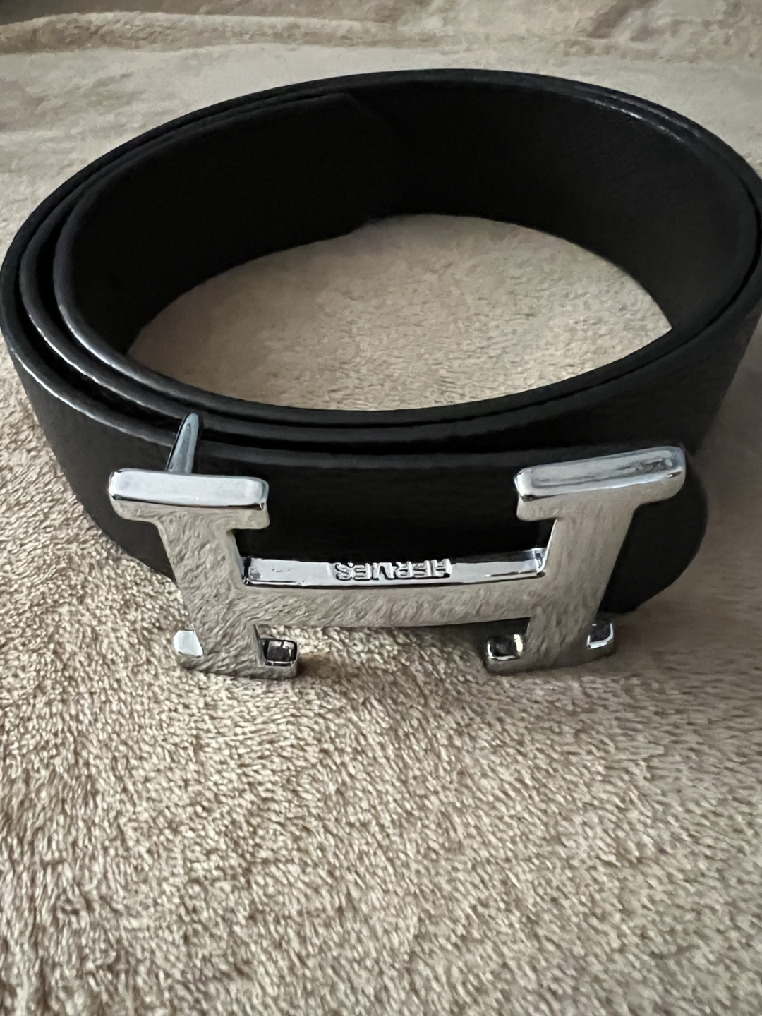 Hermès Black Leather Belt with Silver H Buckle - photo 2