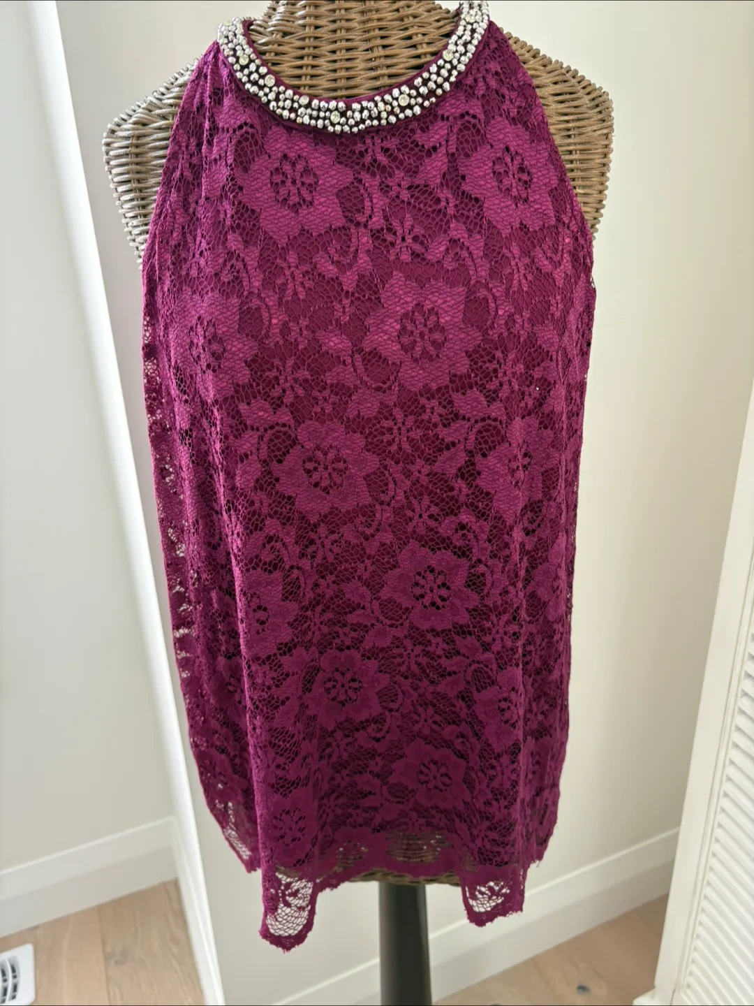 2pc J Lo S Trench M Lace with stone embellished tank top image indicator(7)