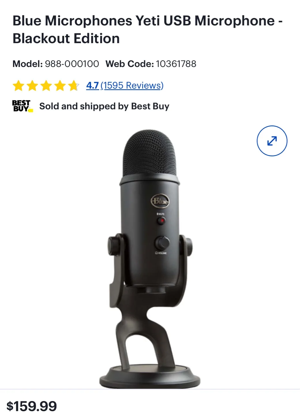 Blue Yeti USB Microphone - Blackout Edition thumbnail