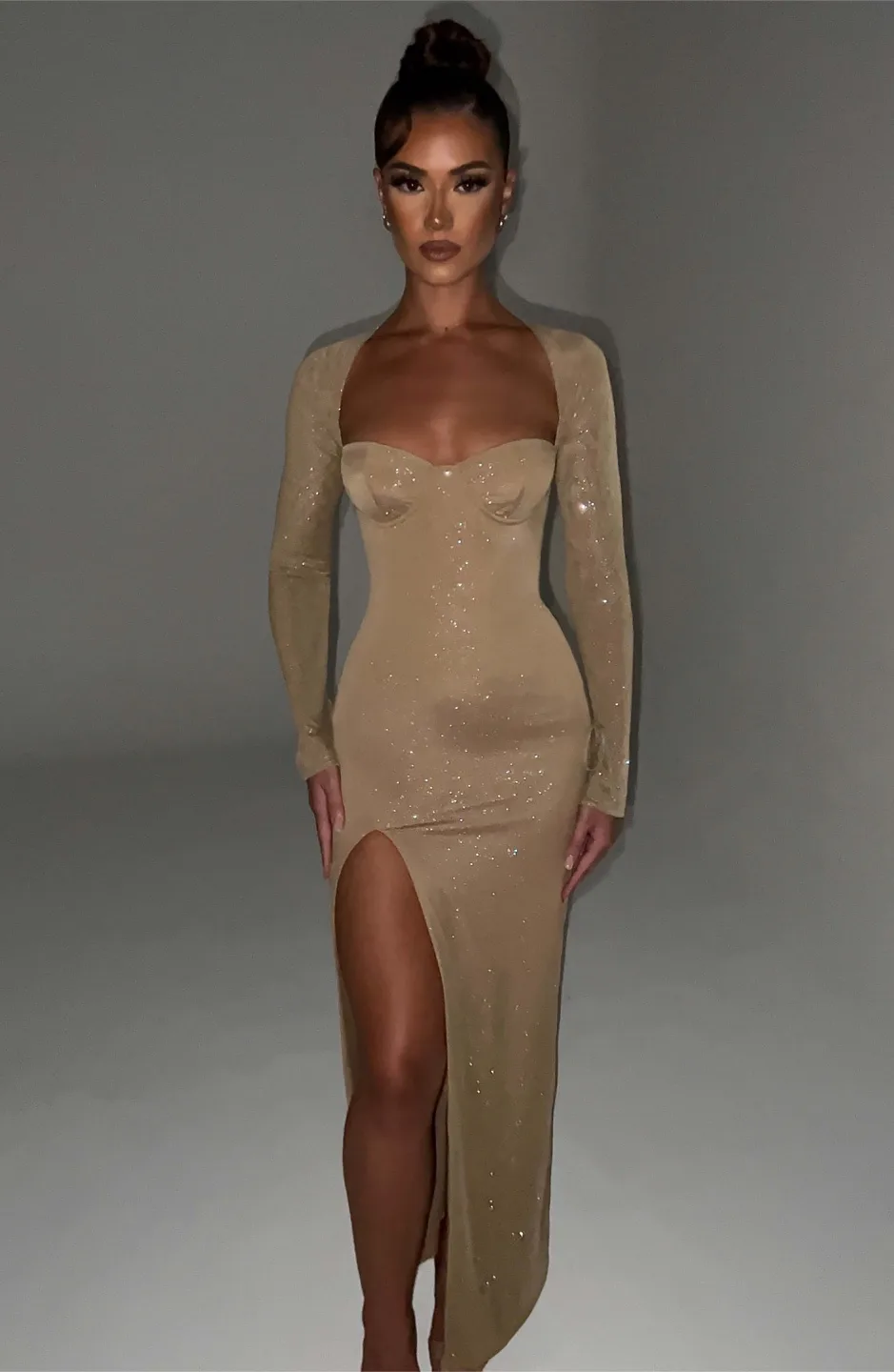 Tan Long Sleeve Maxi Dress thumbnail