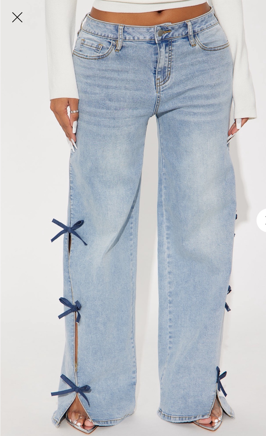 Brand New! Fashion Nova Light Wash Jeans w/ Bow Detail