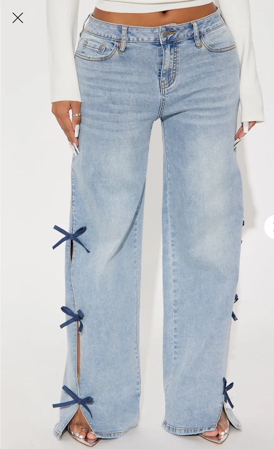 Brand New! Fashion Nova Light Wash Jeans w/ Bow Detail thumbnail