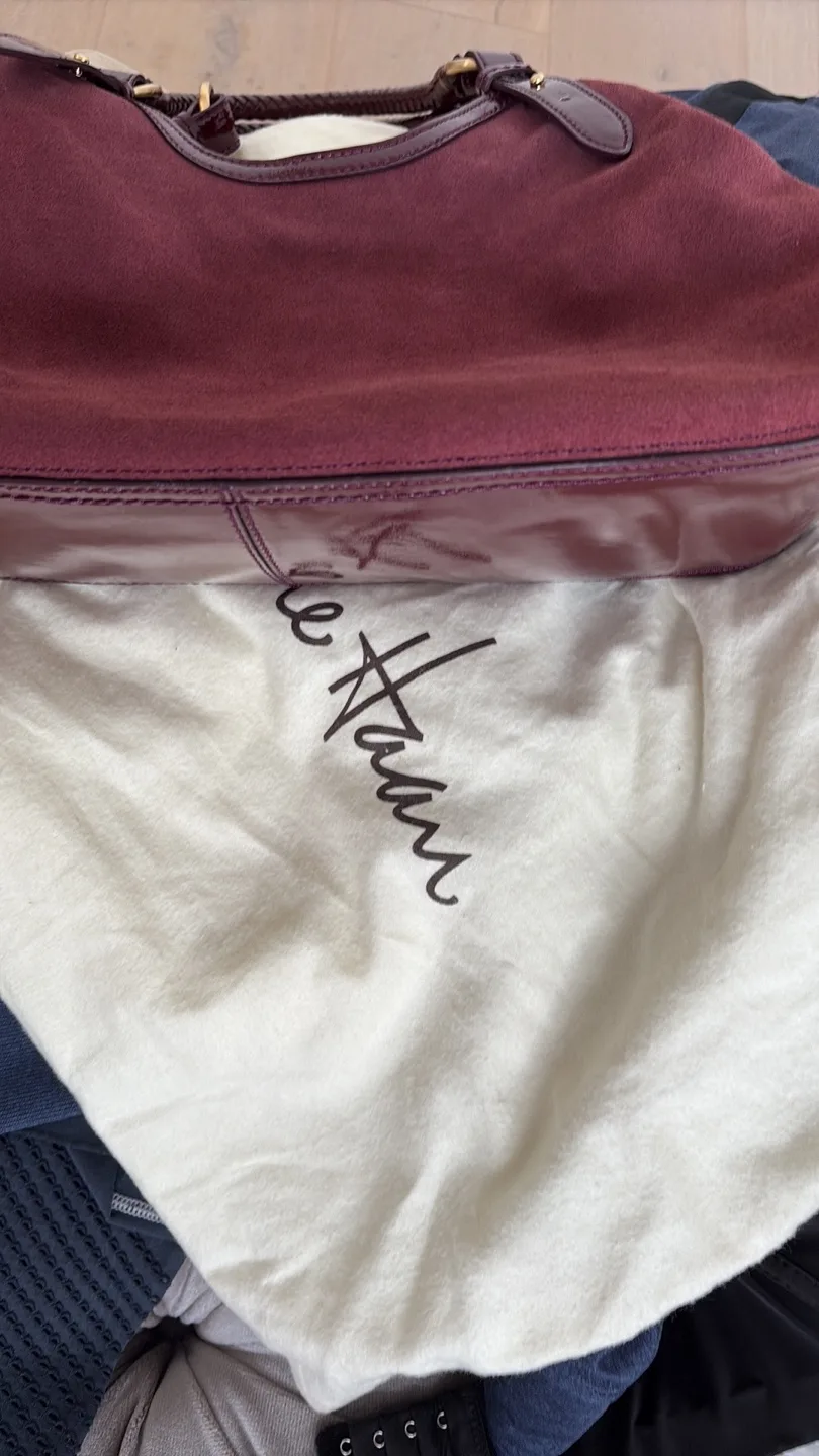 Cole Haan Suede / Patent Leather woven Handle Bag * Mulberry image indicator(9)