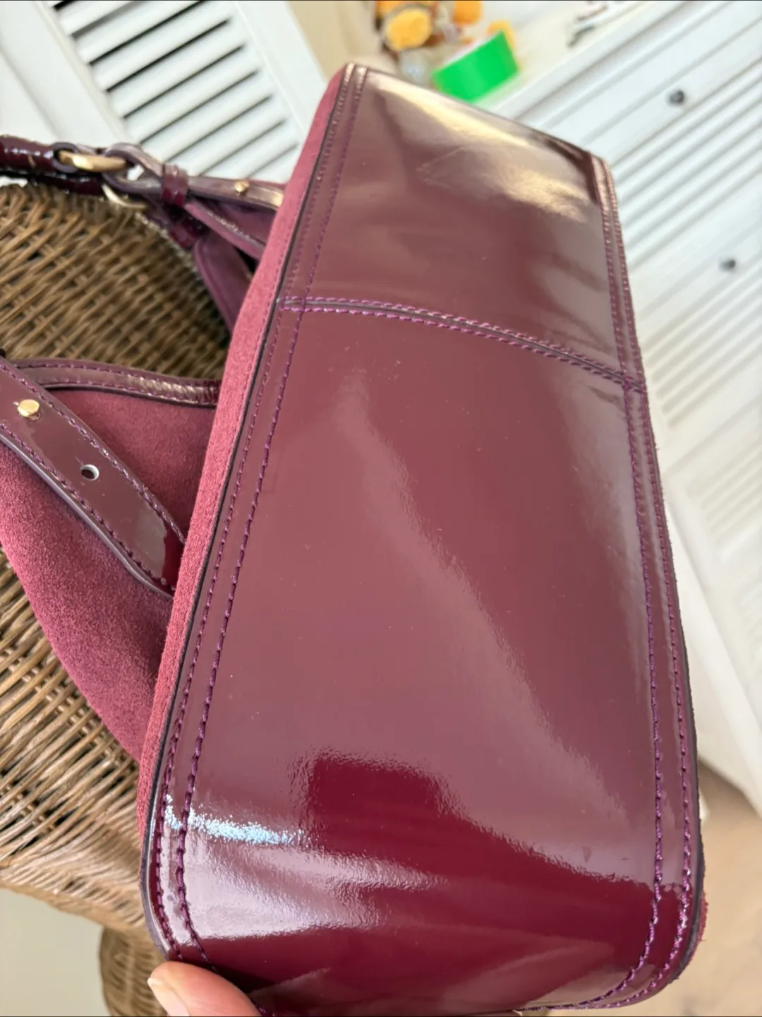 Cole Haan Suede / Patent Leather woven Handle Bag * Mulberry image indicator(8)