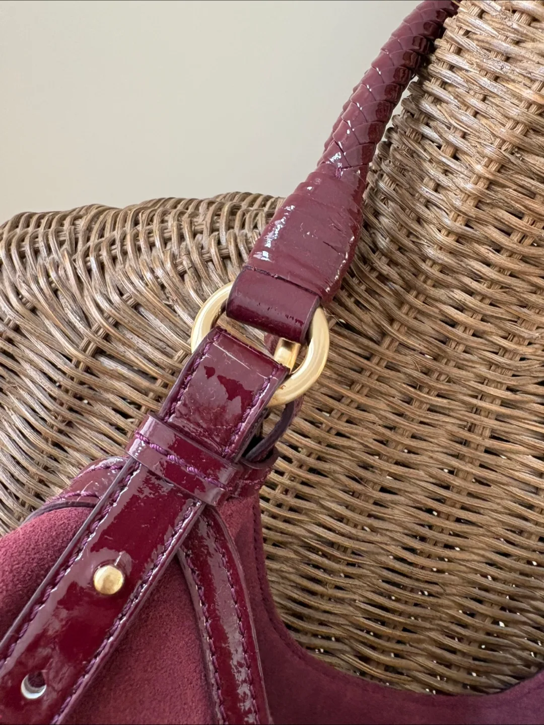 Cole Haan Suede / Patent Leather woven Handle Bag * Mulberry image indicator(7)