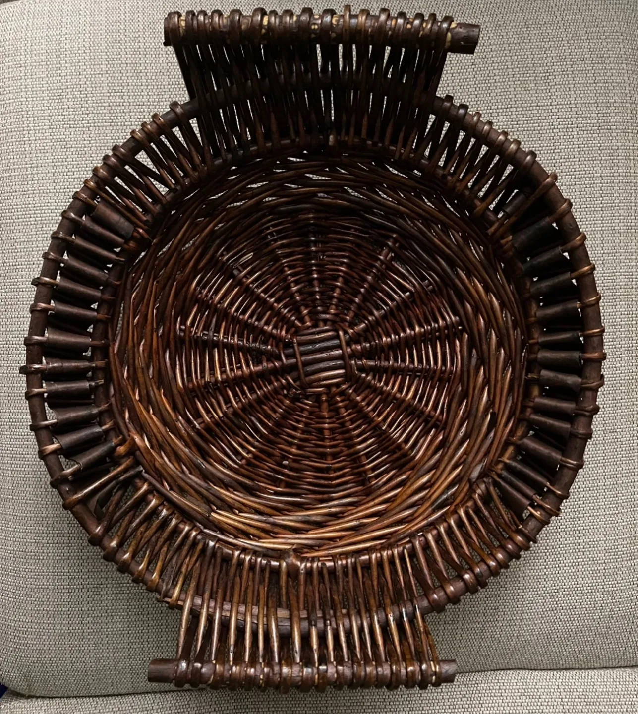 Large Unique Round Wicker Basket with Handles - Dark Brown thumbnail
