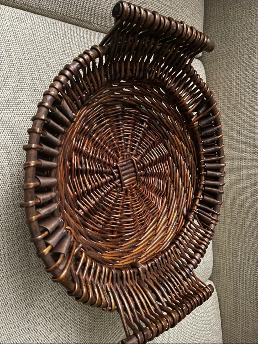 Large Unique Round Wicker Basket with Handles - Dark Brown image indicator(2)